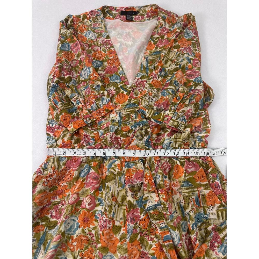 Isabel Lu 100% Silk Floral Belted Romper Size Large Multicolor Garden Print - Picture 12 of 12
